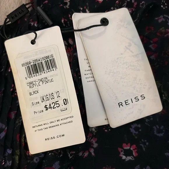 Flaw - New Reiss Long Sleeve Pintuck Floral Ruffle Mini Dress Size 12 NWT - Picture 8 of 13